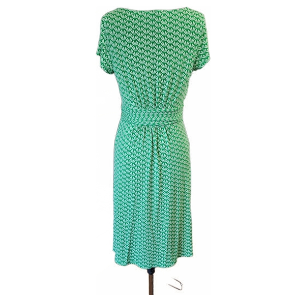 Boden Green A-Line Midi Stretch Dress Short Sleeve Crew Neck With Pockets - Picture 7 of 16